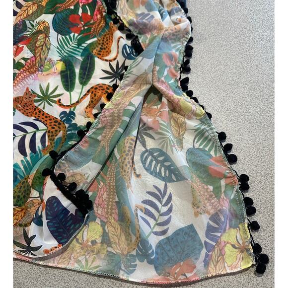 Lulla Collection by Bindya Tropical Animal Print Kimono Coverup Pom Fringe NWOT - Picture 8 of 12